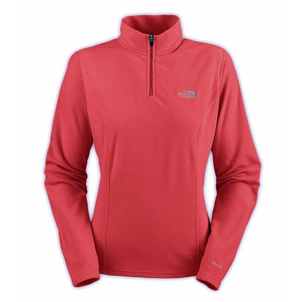 North Face TKA 100 Glacier Quarter-Zip Fleece Melon Red Fuzzy Pullover Sweater S